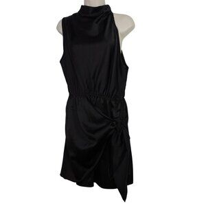 Shein Black Satin Look Sleeveless High Neck Dress Women Size L 8 10 Sleeveless